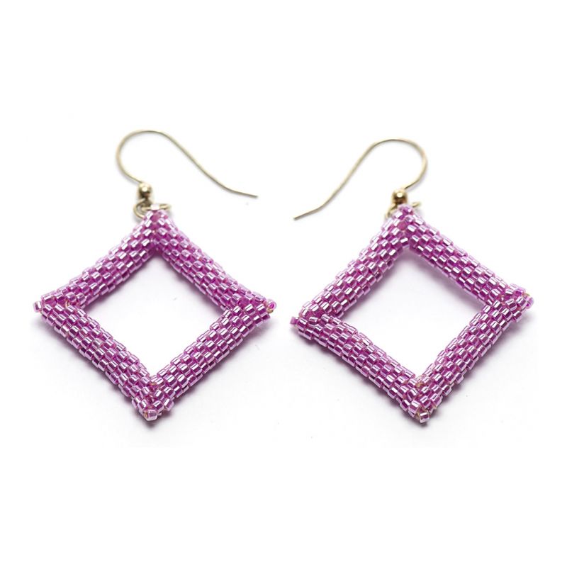 Earrings - Delicas Bead Open Diamond - Pink - Large