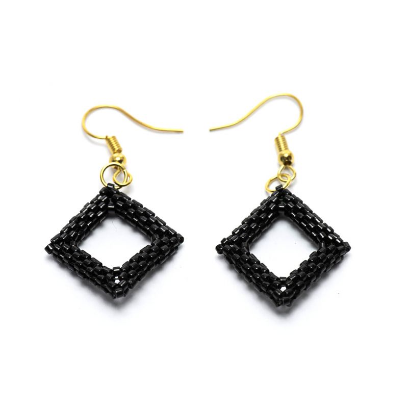 Earrings - Delicas Bead Open Diamond - Black - Small