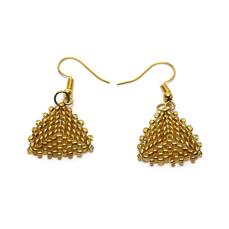 Earrings - Seed Bead Triangles - Gold - Small