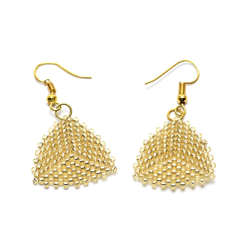 Earrings - Seed Bead Triangles - Gold - Medium