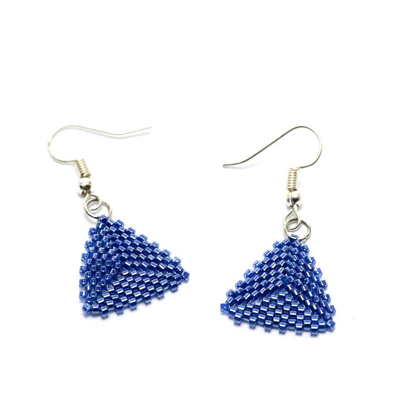 Earrings - Delicas Bead Triangles - Blue