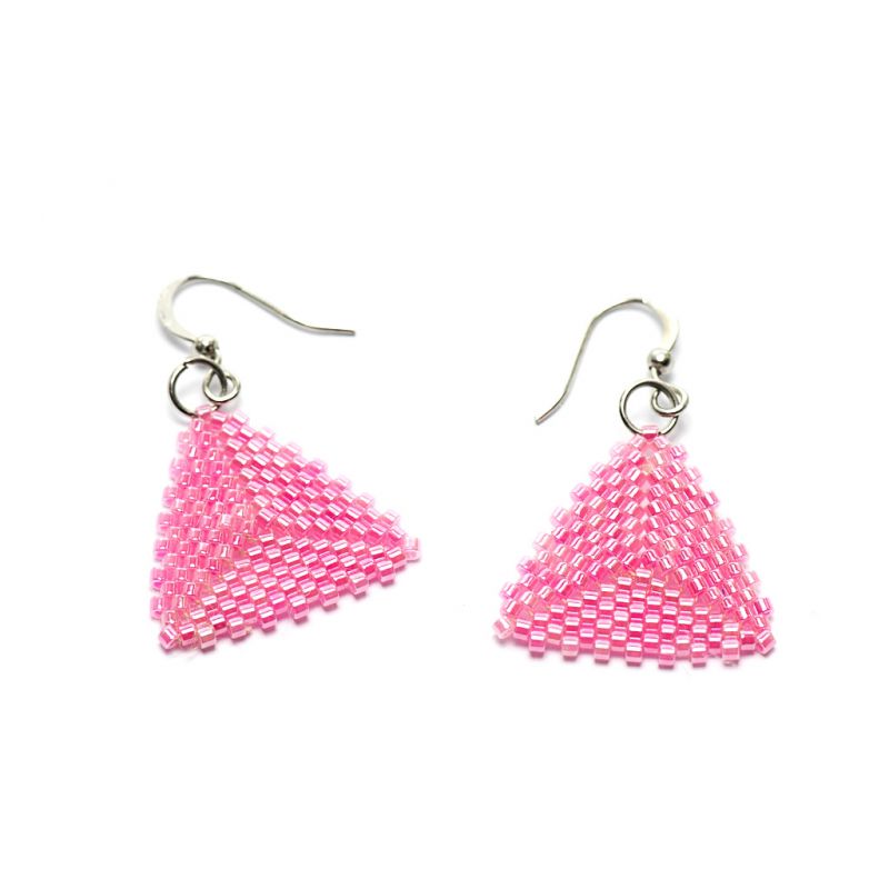 Earrings - Delicas Bead Triangles - Pink