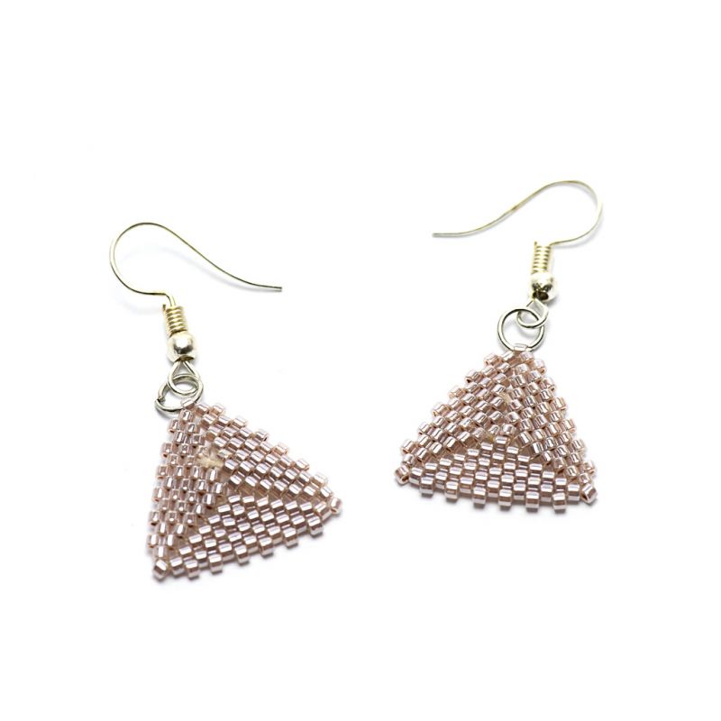 Earrings - Delicas Bead Triangles - Silver