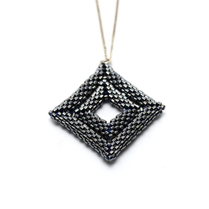 Pendant - Delicas Bead Double Diamond - Black