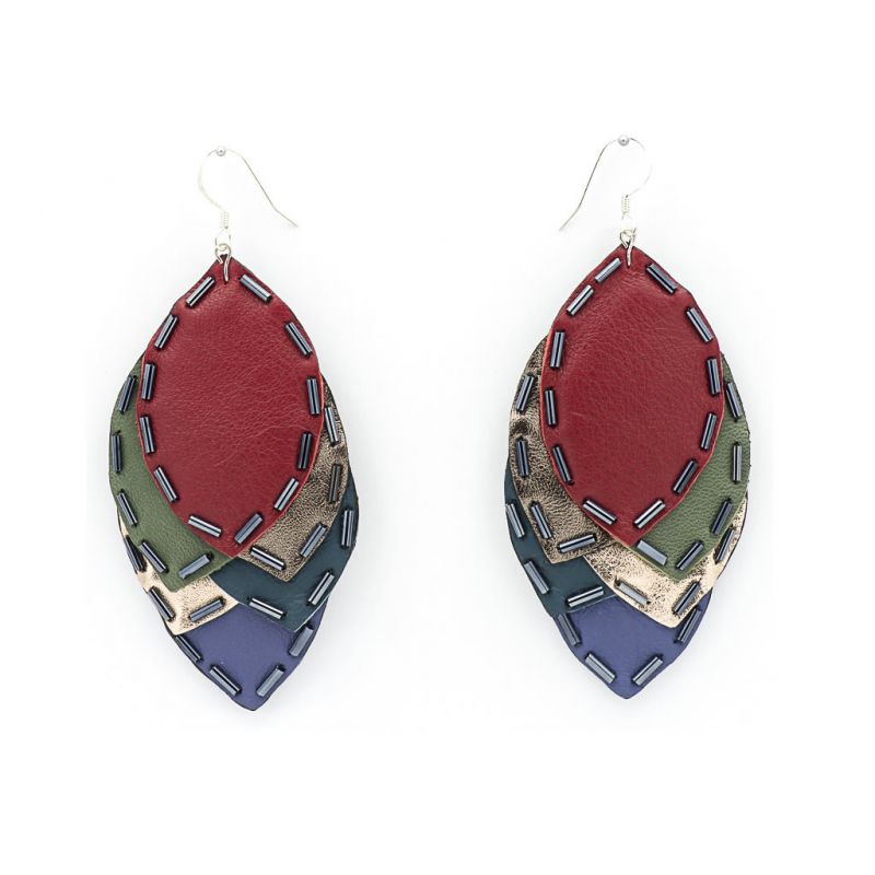 Earrings - Indwe Igqabi - Leaf - Leather - Red