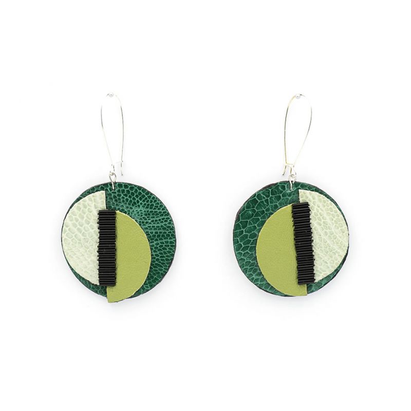 Earrings - Indwe Moon Phases - Leather - Green