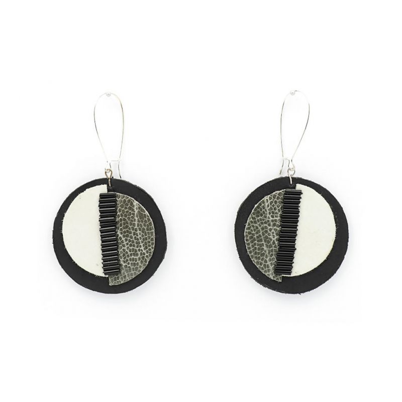 Earrings - Indwe Moon Phases - Leather - Grey