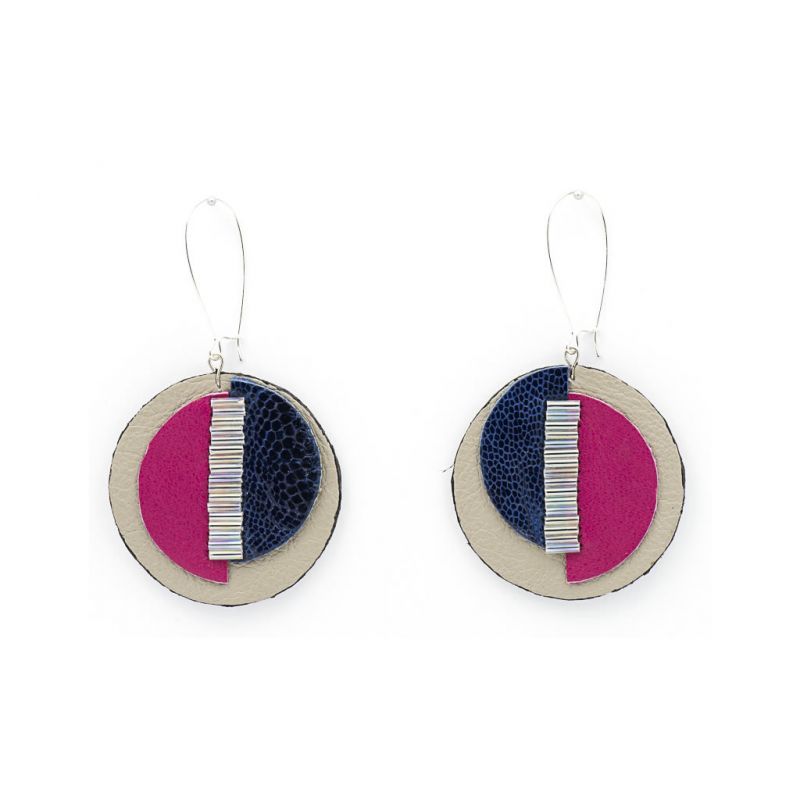 Earrings - Indwe Moon Phases - Leather - Pink