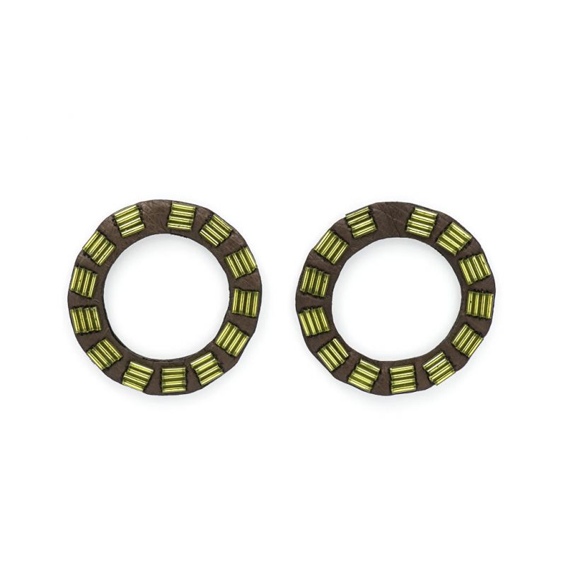 Earrings - Indwe Open Circles - Leather - Green