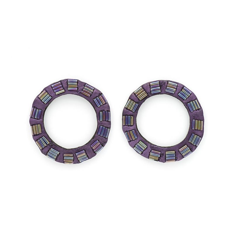 Earrings - Indwe Open Circles - Leather - Purple