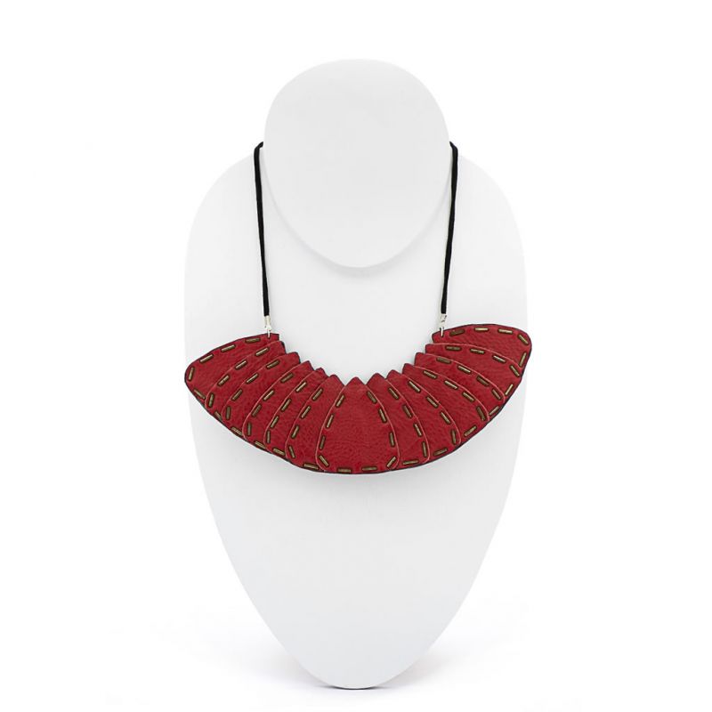 Neckpiece- Indwe Pyramid - Leather - Red