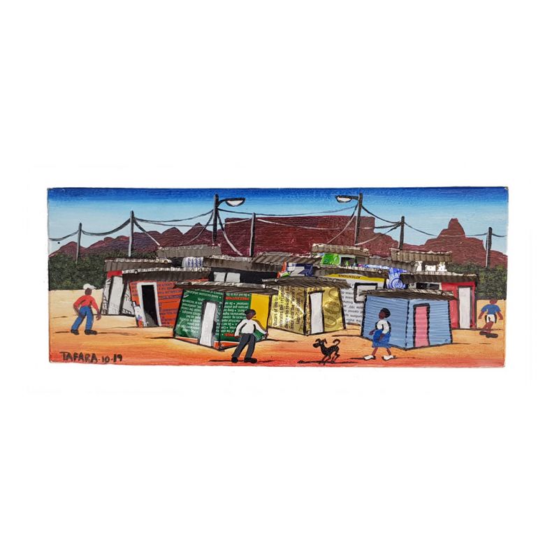 Painting - 3D Acrylic on Board - Township Scene Blue Sky - Medium