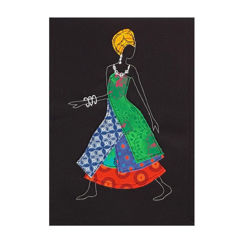 Shweshwe Dress - Textile Art - A4 Black