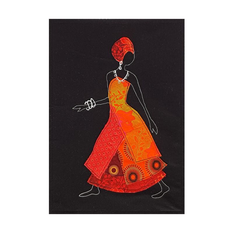 Shweshwe Dress - Textile Art - A4 Orange/Black