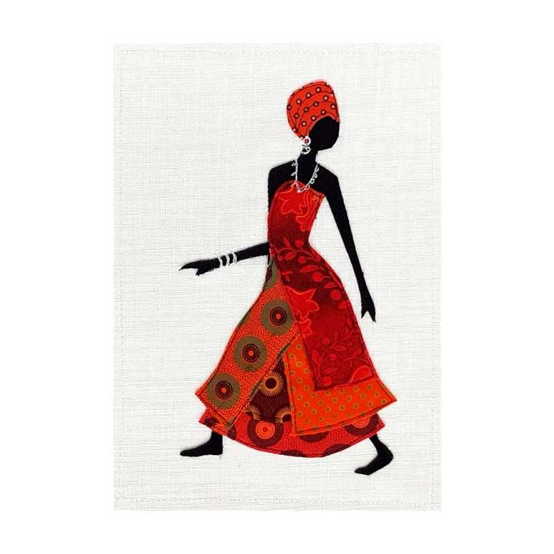 Shweshwe Dress - Textile Art - A4 Orange/White