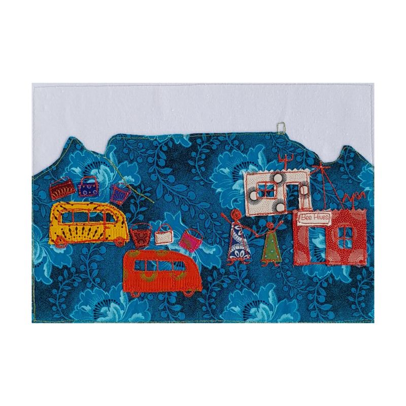 Table Mountain - Textile Art A4 - Blue