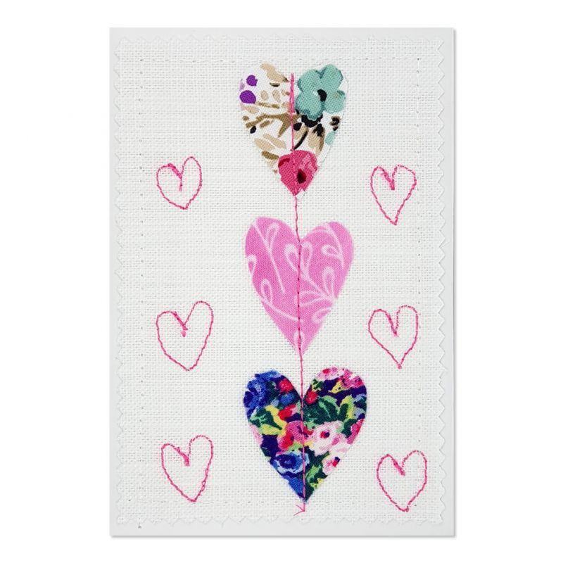 Hearts - Greeting Card - Textile Art - A6 set of 4