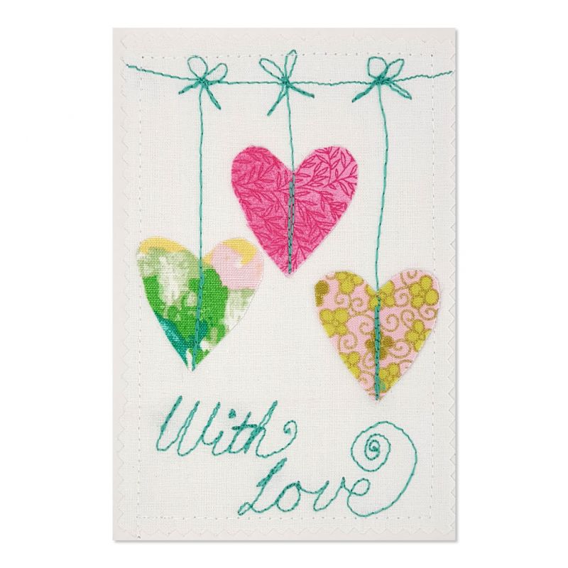 Hearts With Love - Greeting Card - Textile Art - A6 single