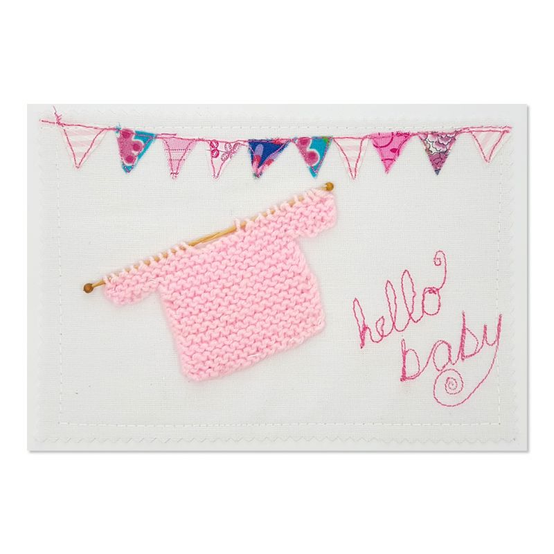 Welcome Baby - Pink - Greeting Card - Textile Art - A5 single