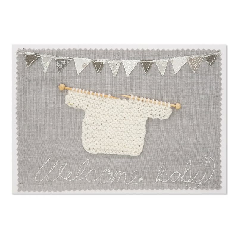 Welcome Baby - White - Greeting Card - Textile Art - A5 single