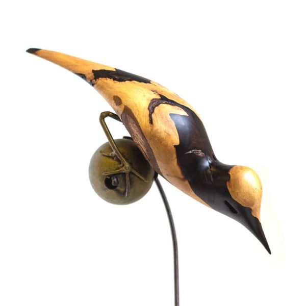 Bird on Wire Stand - Ebony Wood - Small 