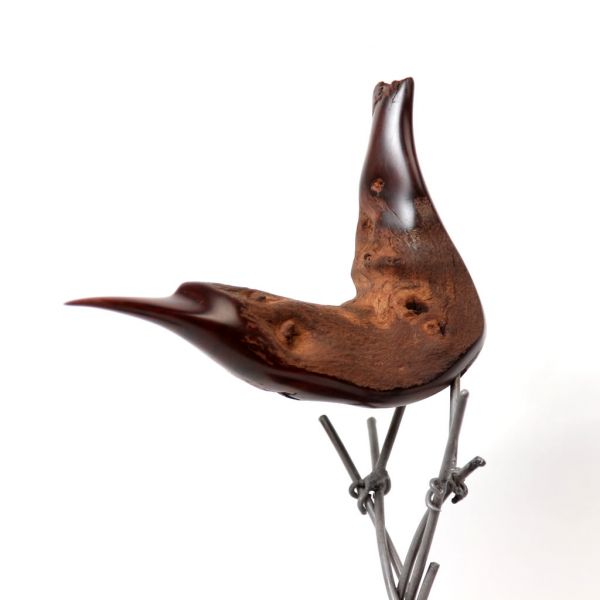 Bird on Grasses in Mopane Wood and Wire - Small