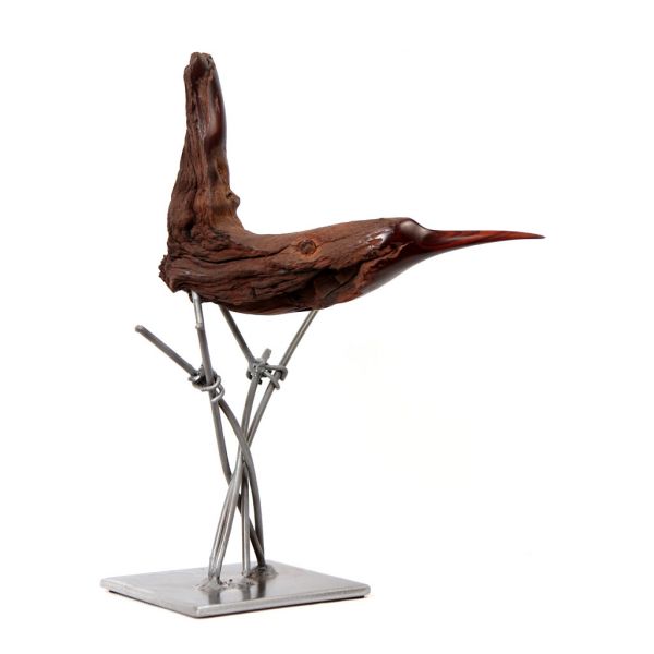 Bird on Grasses in Mopane Wood and Wire - Small