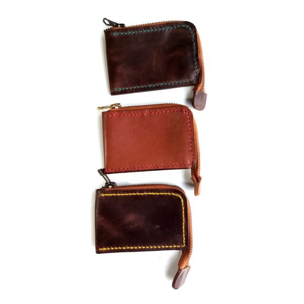 Leather Wallet with Zipper - Chestnut