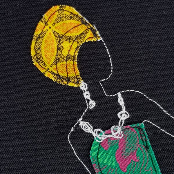 Shweshwe Dress - Textile Art - A4 Black