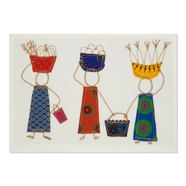 Home from the Market - Greetings Card - Textile Art - A5 set of 4