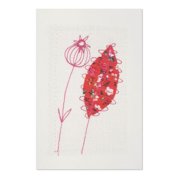 Flower and Leaf - Greeting Card - Textile Art - A6 single