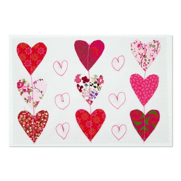 Hearts - Greeting Card - Textile Art - A5 set of 4